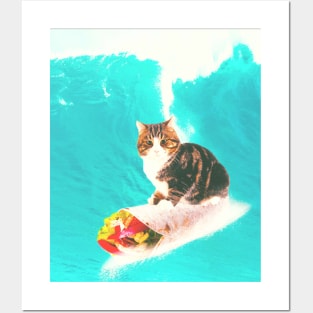 Kitty Cat Surfing Burrito Posters and Art